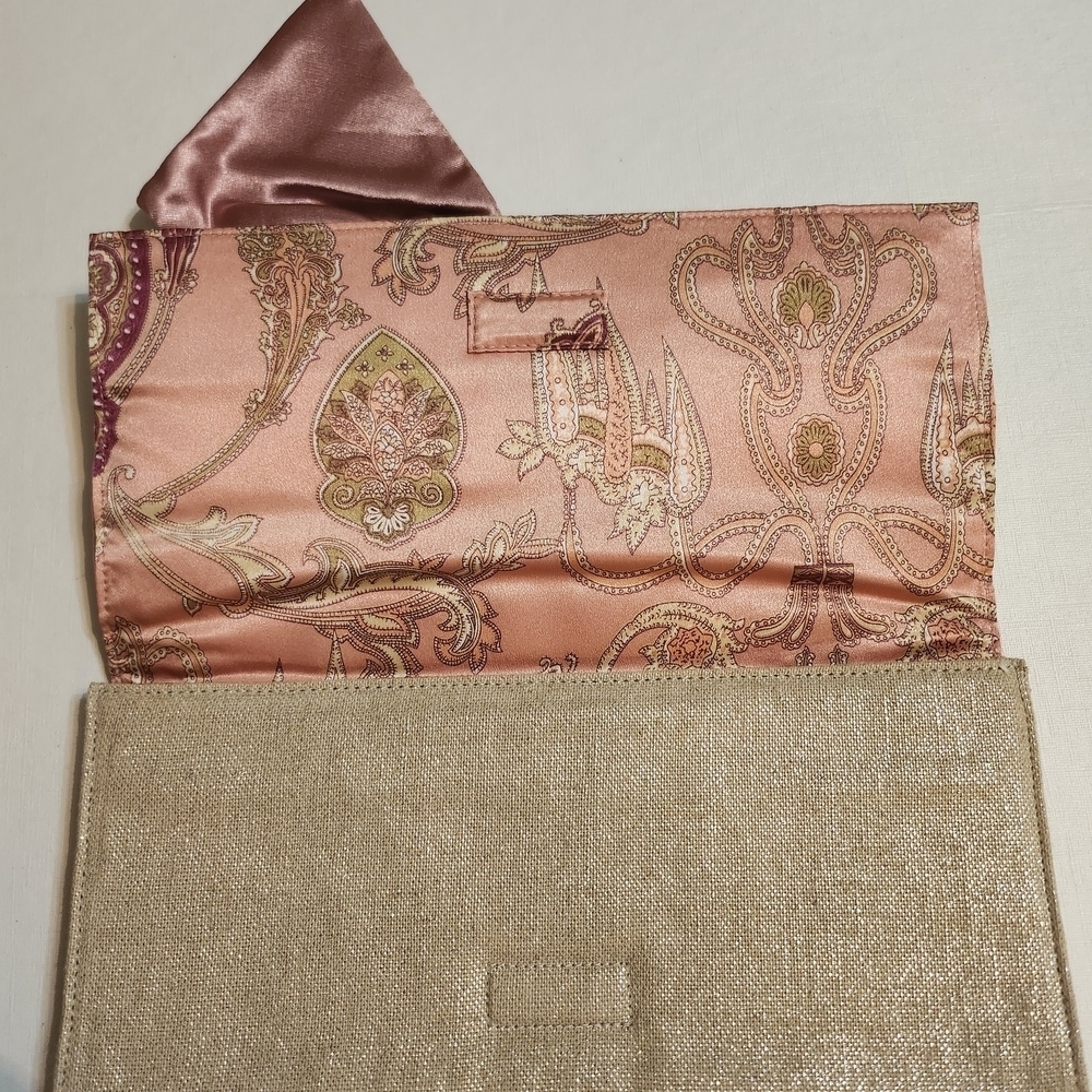 Prom Chic Pink and Tan Clutch with Satin Bow - Picture 5 of 8